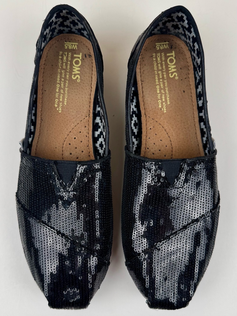 Toms Black Sequin Flats. Non-slip soles. Size- 8.5